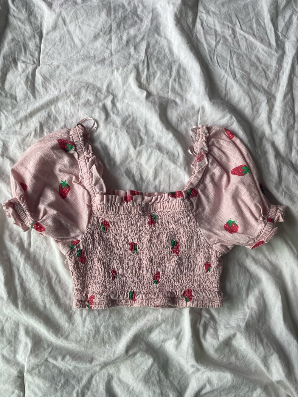 Cotton On Pink Strawberry Smocked Crop Top (Small)